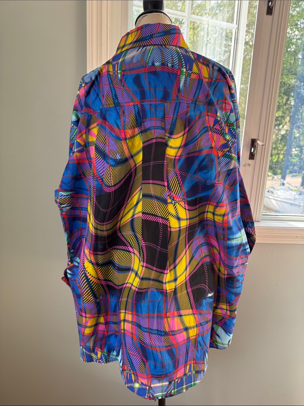 María Escoté Oversize unisex distorted psychedelic Plaid Shirt OS - Picture 4 of 9